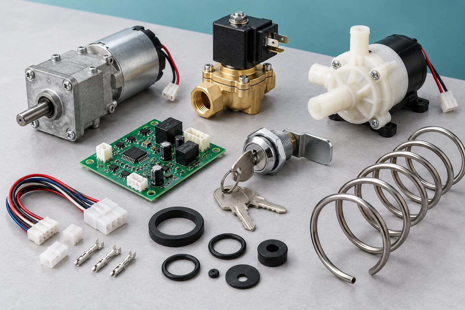Moteur, électrovanne et composants de distributeur